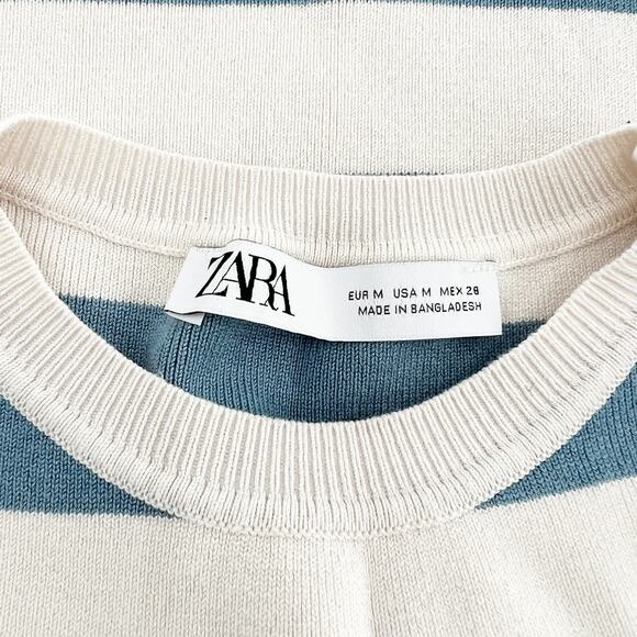 Zara Cream And Green Striped Cropped Tank M - Picture 4 of 5